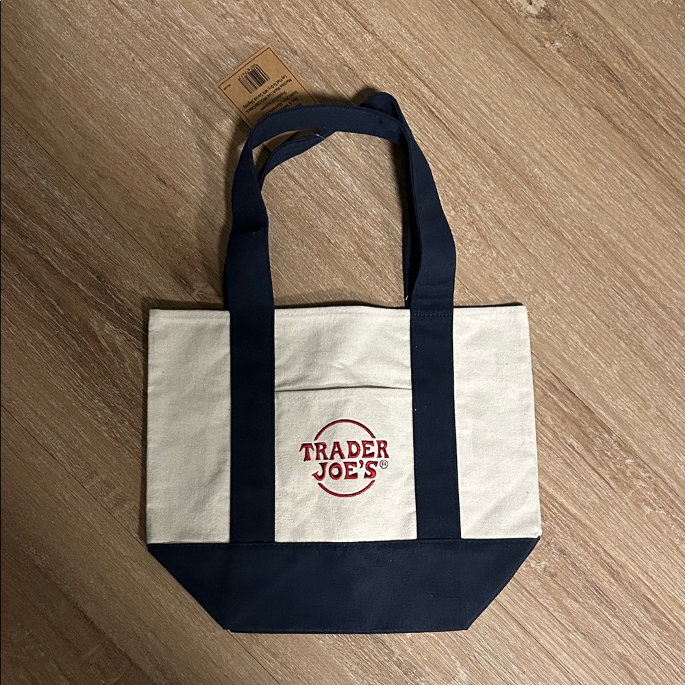 NWT Trader Joe's Navy and Cream Mini Tote Bag